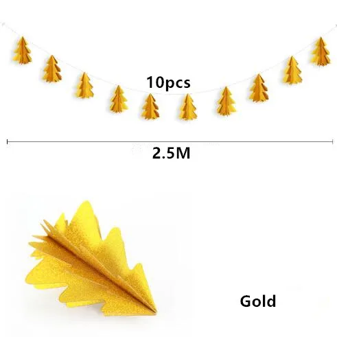 2,5 м Мини-гирлянда с бумажным флагом для рождественской елки, вечерние гирлянды, украшения, баннеры для счастливой рождественской вечеринки, 10 шт - Цвет: Style 2 Gold