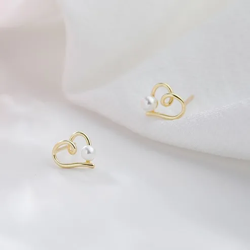 

JC 2019 New Product Free Shipping S925 Sterling Silver Women Jewelry Trend Style Cute Smooth Line Heart Shape Pearl Stud Earring