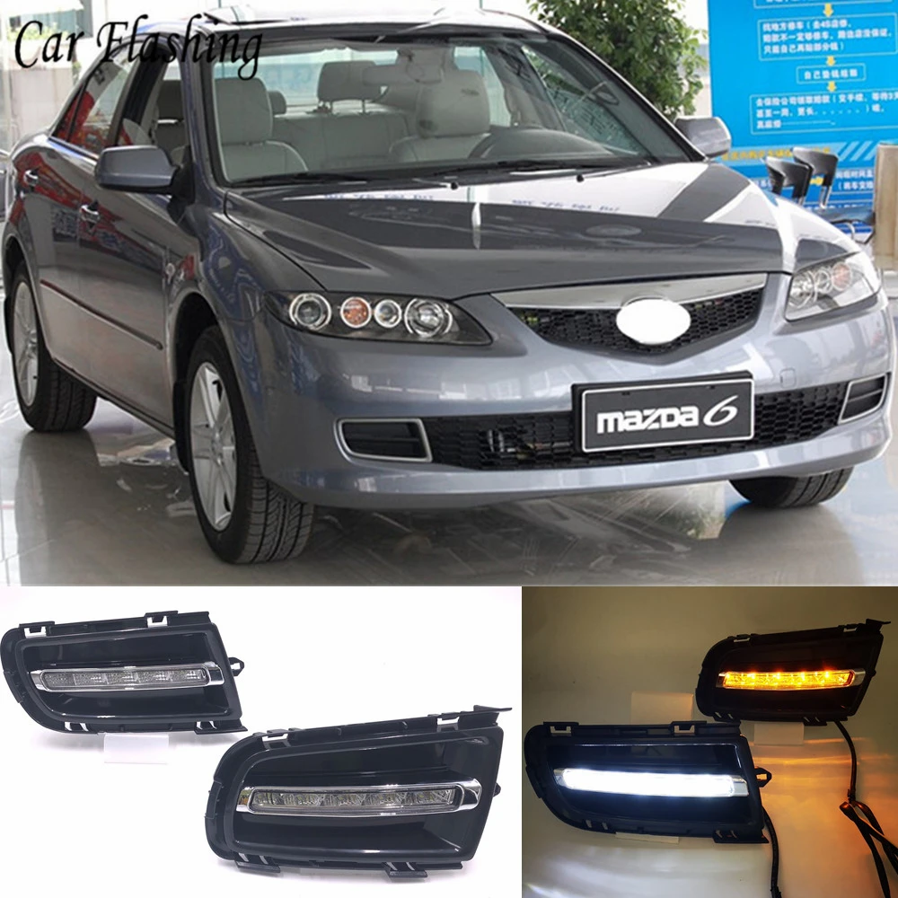 

Car Flashing 2Pcs DRL For Mazda 6 mazda6 2005 2006 2007 2008 2009 Daytime Running Lights Daylight With Turn Yellow Signal Lamp