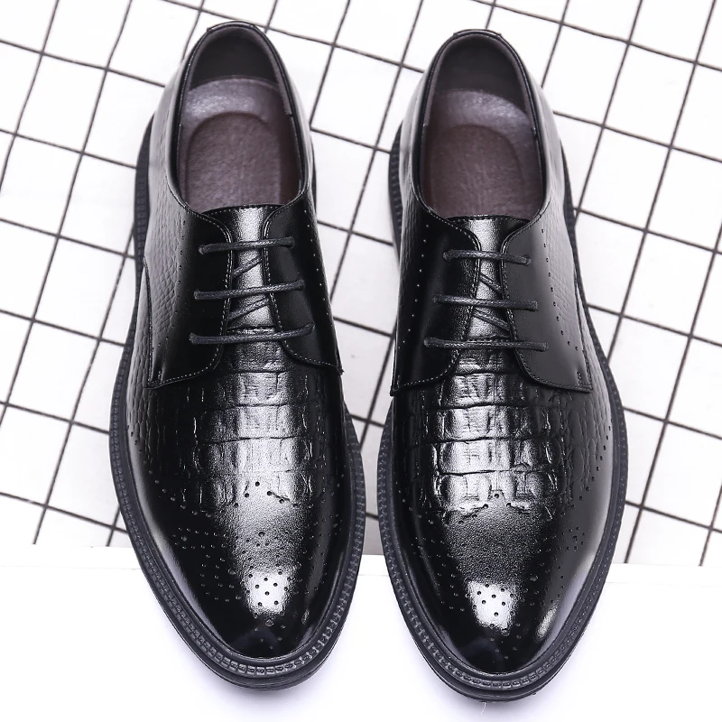 

Misalwa 37-46 Crocodile Pattern Men's Business Dress Shoe Soft Split Leather British Men's Brogue Wedding Ceremony Formal Shoes