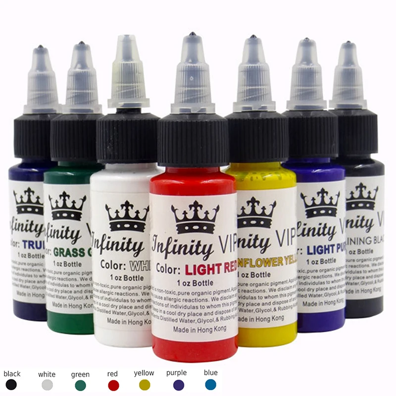 

7 Bottle 1oz Tattoo Ink Pigment For Permanent Makeup Easy To Wear Eyebrow Eyeliner Lip Body Arts Paints Tattoo Art Beauty Tool