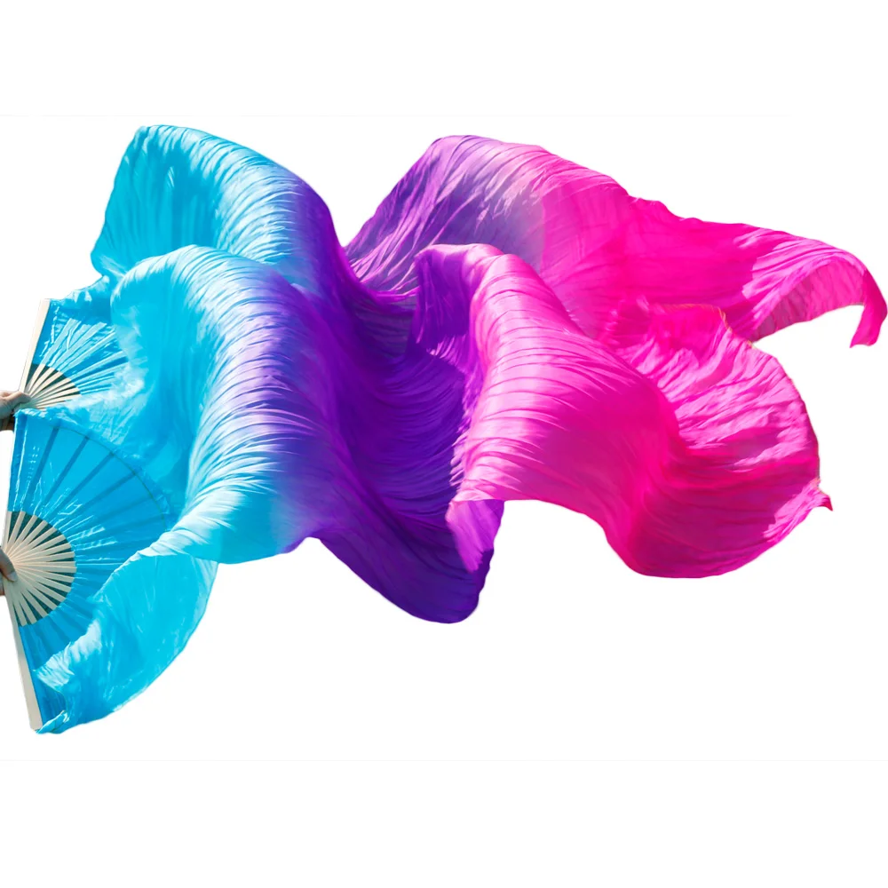 2018 female high quality Pasang perut 100% sutra fans kerudung merah muda untuk ungu menjadi biru turquoise + purple +rose 2018 female high quality Pasang perut 100% sutra fans kerudung merah muda untuk ungu menjadi biru turquoise + purple +rose