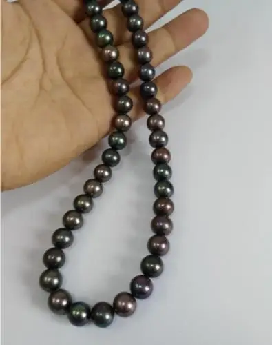 

elegant 9-10mm natural south seas black pearl necklace 18inch