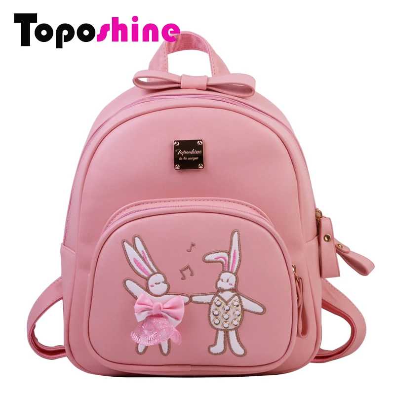 Toposhine Girls Cute School Backpack Fashion Women Solid Lace And Bow Female Bag Two Rabbits Embroidery