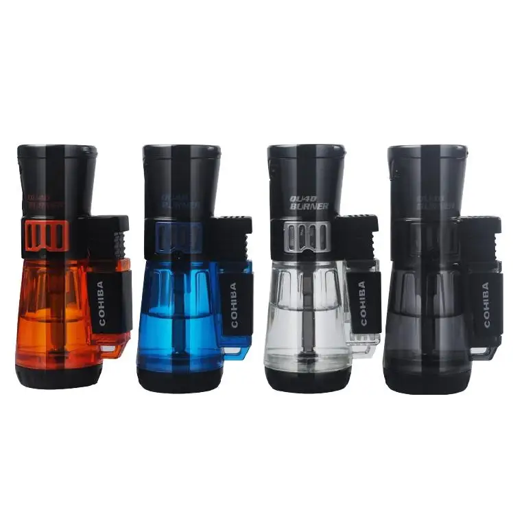 

COHIBA Windproof Metal & Plast Cigar Cigarette Lighters Adjustable Lighter 4 Torch Jet Flame With Gift Box