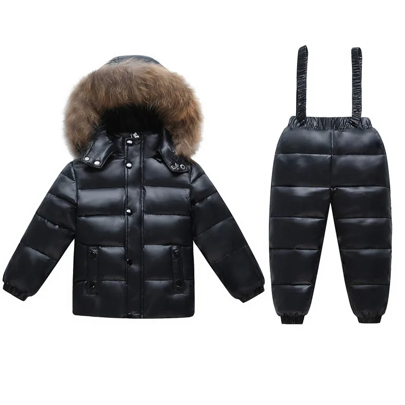 

2018 Kids Ski Suit Baby Snow Wear Clothes Children Clothing Set Boys Girls Snowsuit Thick Duck Down Coat Fur Collar+Overall Park