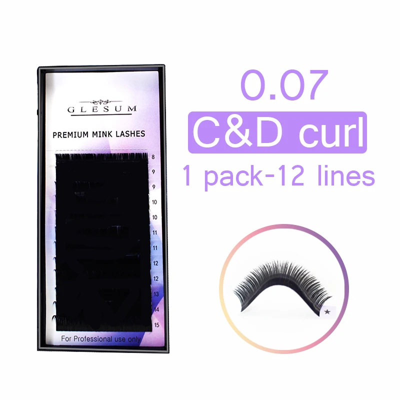 

GLESUM 0.07CD 8-15length Beauty Make-up And Super Soft, Natural Eyelashes And Best-selling, Black Matt Eyelash Extension Mink