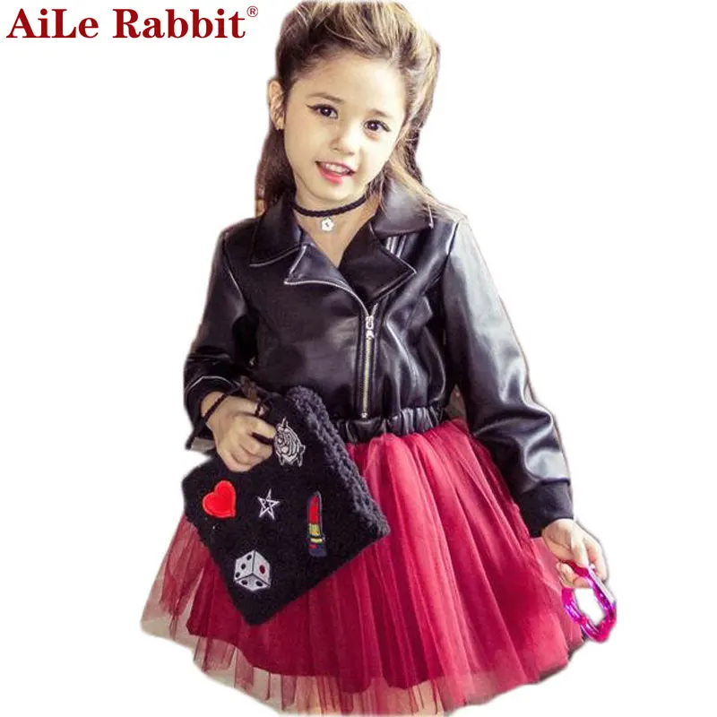 Новинка кожаное платье для принцессы AiLe Rabbit фата красное с блестками детская