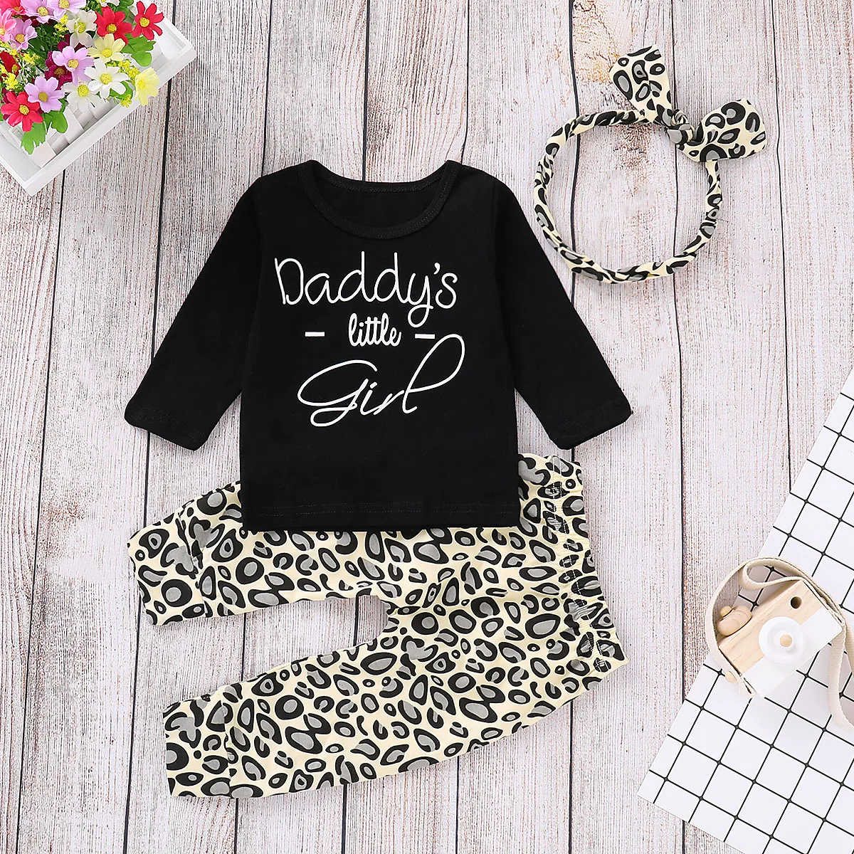 Одежда для новорожденных девочек, одежда с леопардовым принтом, футболка, штаны, спортивный костюм, Детский комплект