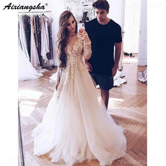 Vestido De Noiva 2019 Romantic Wedding Dresses A Line Long Sleeve