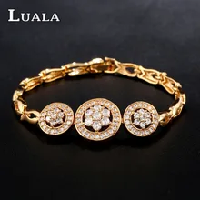 LUALA Nueva Joyería Clásica Blanco Cubic Zirconia Pulsera de Moda Pour Mariage Chapado En Oro Pulseras Redondas Para Las Mujeres B0008B