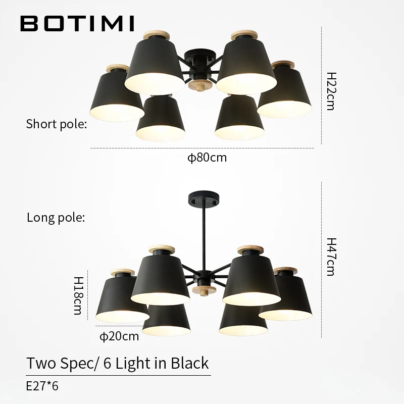 BOTIMI потолочная подвесная люстра освещение для гостиной светодиодный люстра деревянный блеск деревянная столовая лампа черные металлические люстры - Цвет абажура: 6 Light in Black