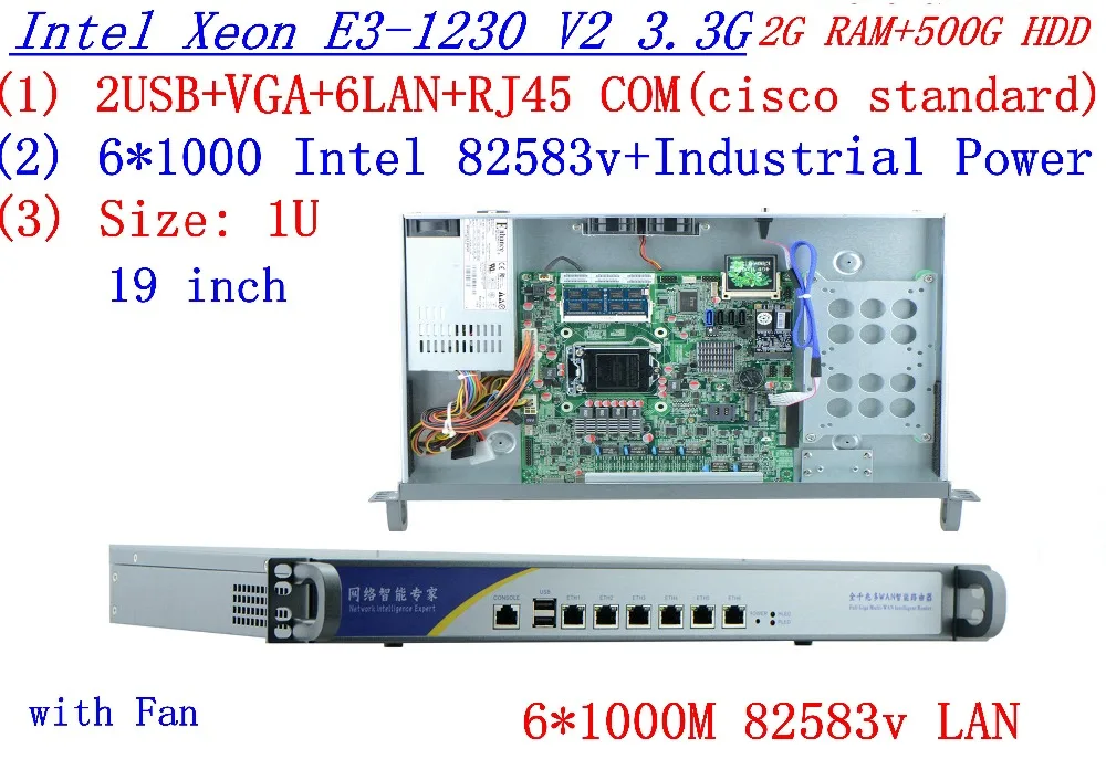 Высококачественный сетевой маршрутизатор 1U с 6 lan портом Inte четырехъядерный Xeon E3-1230 3,3 ГГц без графического 2G ram 500G HDD RouterOS