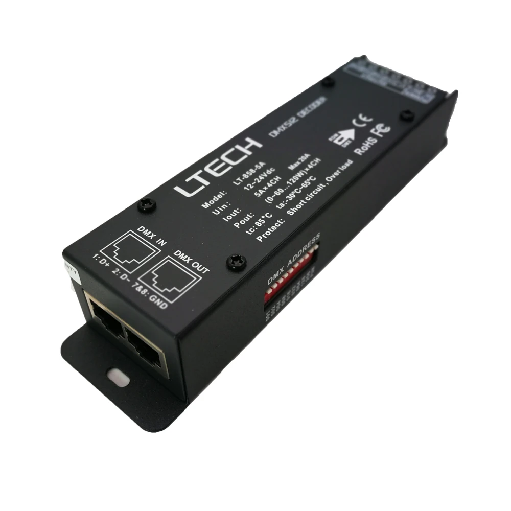 LT-858-5A DMX декодер 4CH CV RGBW полосы использования; DC12-24V в 5A* 4CH Max 20A RJ45 выход 0- яркость различные изменения