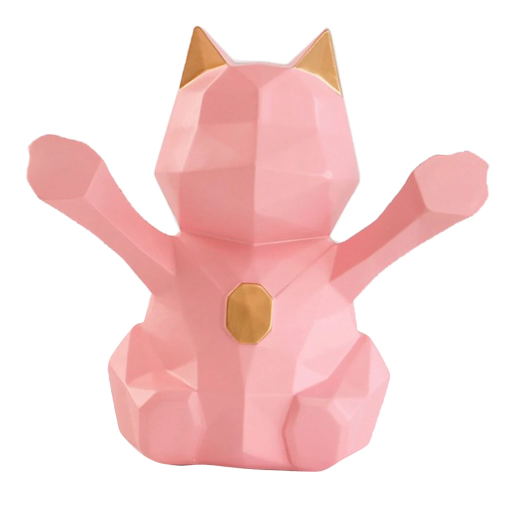 3D Abstract Art Geometric Fortune Lucky Cat Sculpture Resin Animal Statue Figurines Feng Shui Decor
