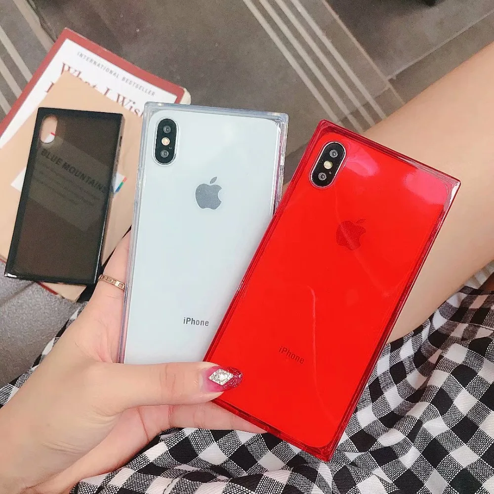 Роскошный прозрачный квадратный чехол для Iphone XR XS Max цветной Мягкий силиконовый