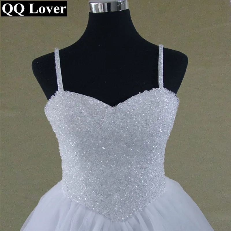 

QQ Lover 2019 New Sexy Spaghetti Straps Bling Bling Crystals Ball Gown Wedding Dress Custom Made Plus Size Robe De Mariage