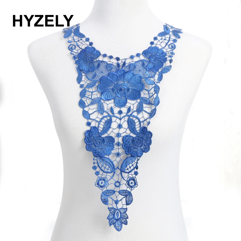

1pcs Blue Embroidered Cotton Lace Neckline Collar Applique Motif Patches Scrapbooking Embossed Sewing Fabric Accessories