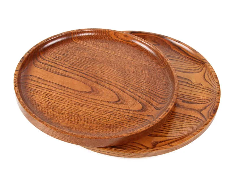 Round Solid Wood Tea Tray Serving Plate Large Fruit Food Snack Serving Platter Storage Tray Coffee Tray Wooden Kitchen Utensils (1-1)