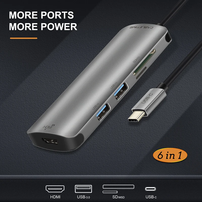 Кабель USB C концентратор HDMI 4K Type к 3 0 TF Micro SD кардридер 6 в 1 Зарядка для Matebook X 13 MacBook Pro