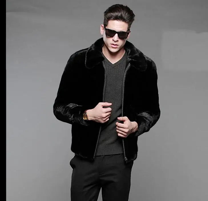 Новая мужская куртка из меха норки S/6XL черная повседневная Мужская одежда