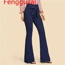 Fengguilai, темно-синие джинсы с завязками на талии, женские джинсовые брюки, винтажная женская одежда, осенние брюки с высокой талией, с поясом, эластичные джинсы