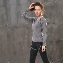 Йога Топы быстросохнущая Спортивная одежда для бега Женская эластичная спортивная одежда серая Лоскутная Женская футболка с длинными рукавами