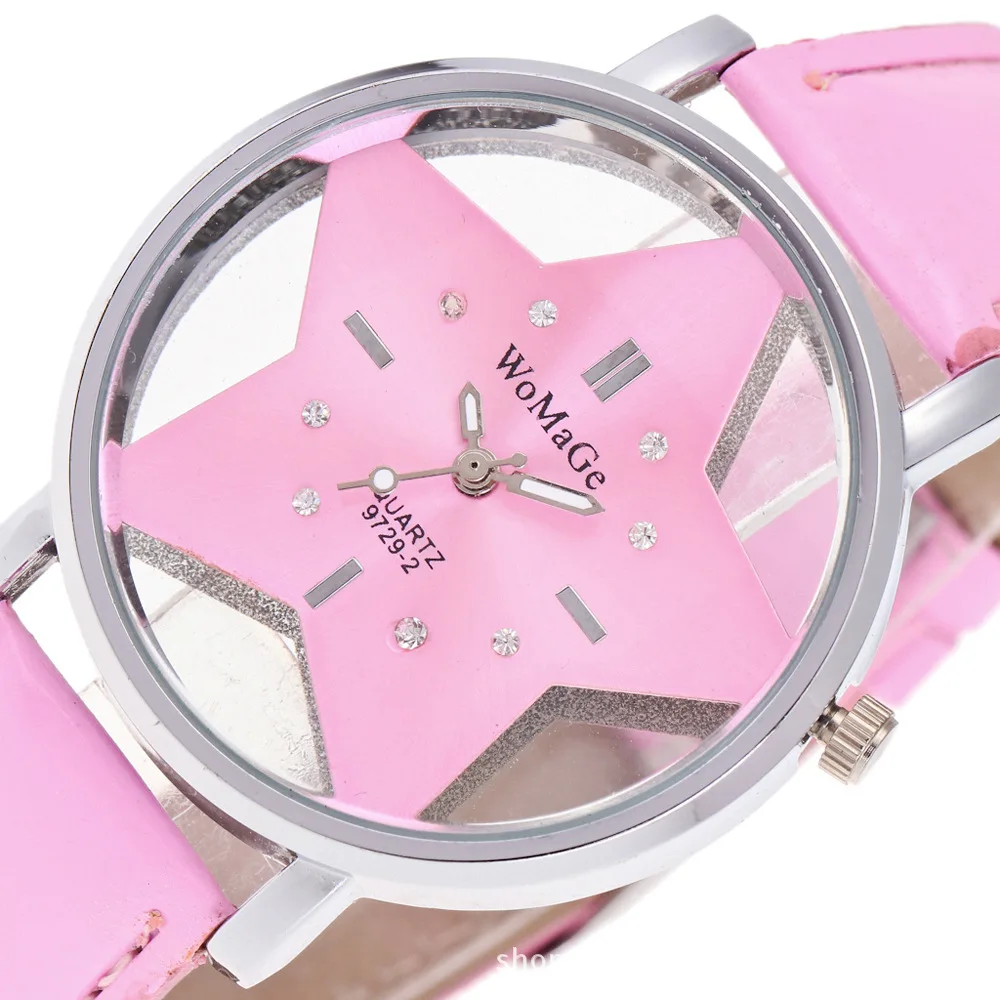 Модный бренд WoMaGe, милые дизайнерские женские часы с пятиконечной звездой, красивые женские часы из искусственной кожи, повседневные часы под платье