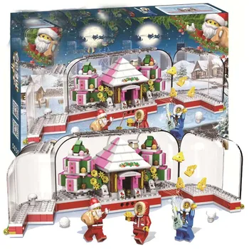 

411pcs Snowman Model Lepining Christmas Santa Claus Coming Figure Elk And Sled Building Blocks Set Model Kits Toys For Kids