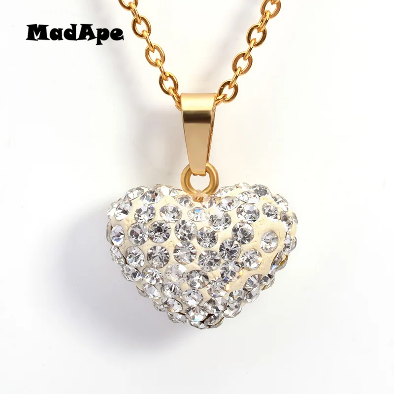 MadApe Heart Pendants &amp Necklace Gold Color Chain Stainless Steel With White Zircon Pendant For Women Fashion Jewelry | Украшения и