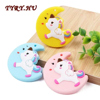 

Cute Moon Unicorn Teether BPA Free for DIY Baby Pacifier Chain Food Grade Silicone Beads Toy Pendant Gift
