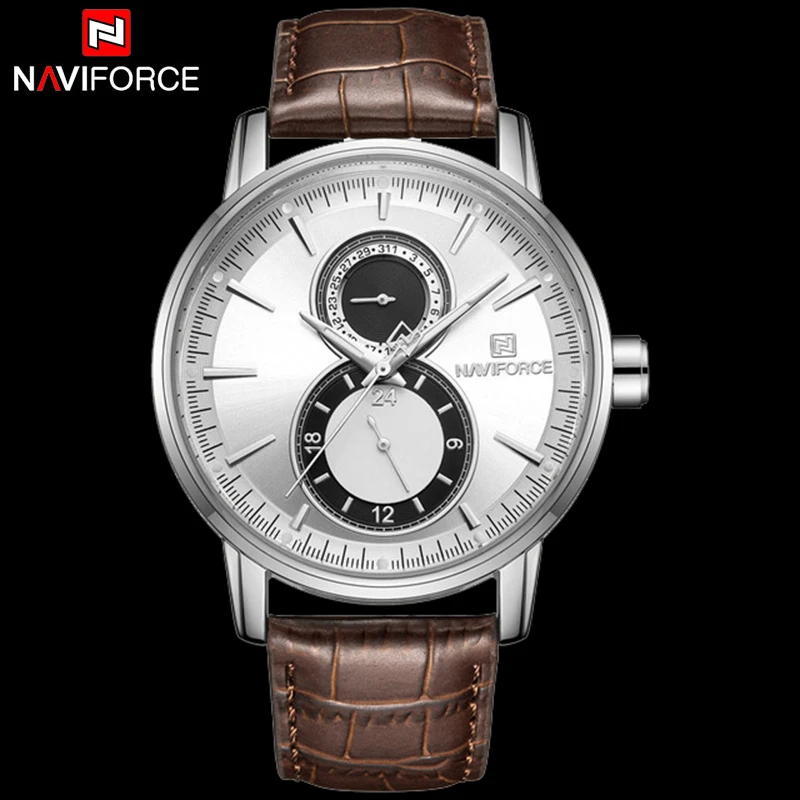 Часы наручные NAVIFORCE Мужские кварцевые с кожаным ремешком модные повседневные