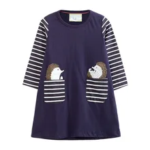 

2018 Kids Dresses New Autumn Long Sleeve Cotton A-Line Dresses Animals Cartoon Printed Pockets Child Clothes Girls Dresses