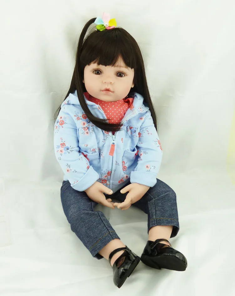 24 дюймов виниловые длинные волосы для малышей Принцесса bonecas девочка кукла bebe возрожденная менина де силиконовые Подарочные игрушки