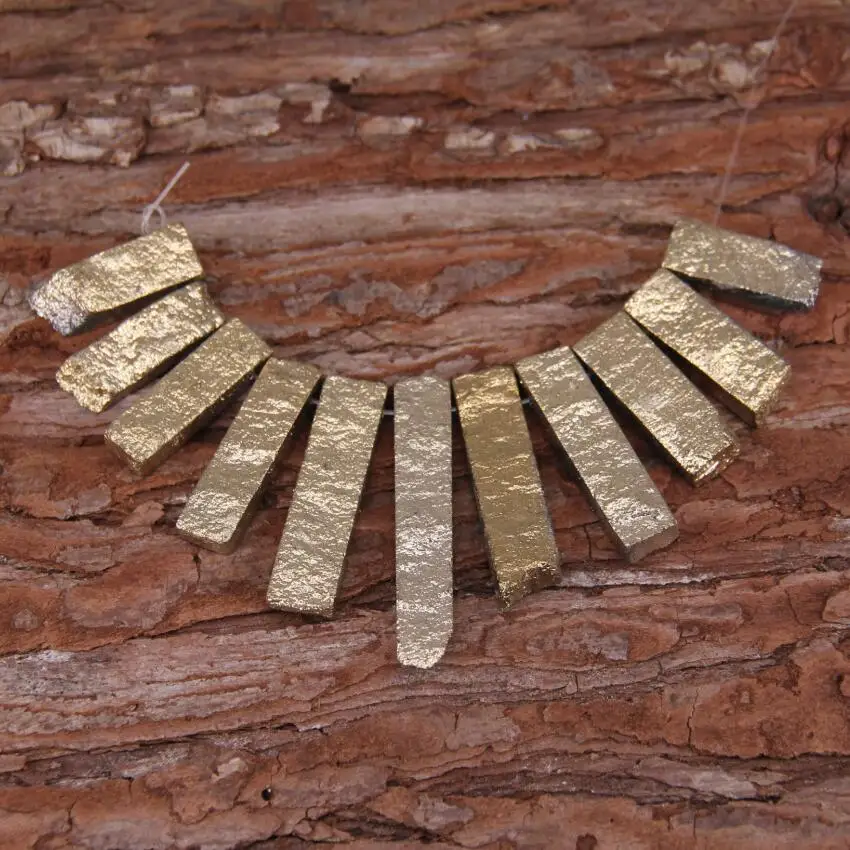 11pcs/str New Design! Plated Gold Titanium Red Aventurine Graduated Beads Pendant,Top Drilled Stones Slab Slice Necklace Set