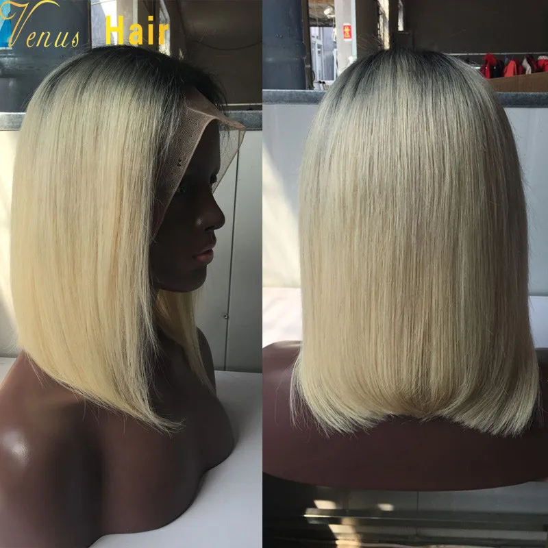 Color 60 Full Lace Blonde Human Hair Wig Silky Straight Platinum