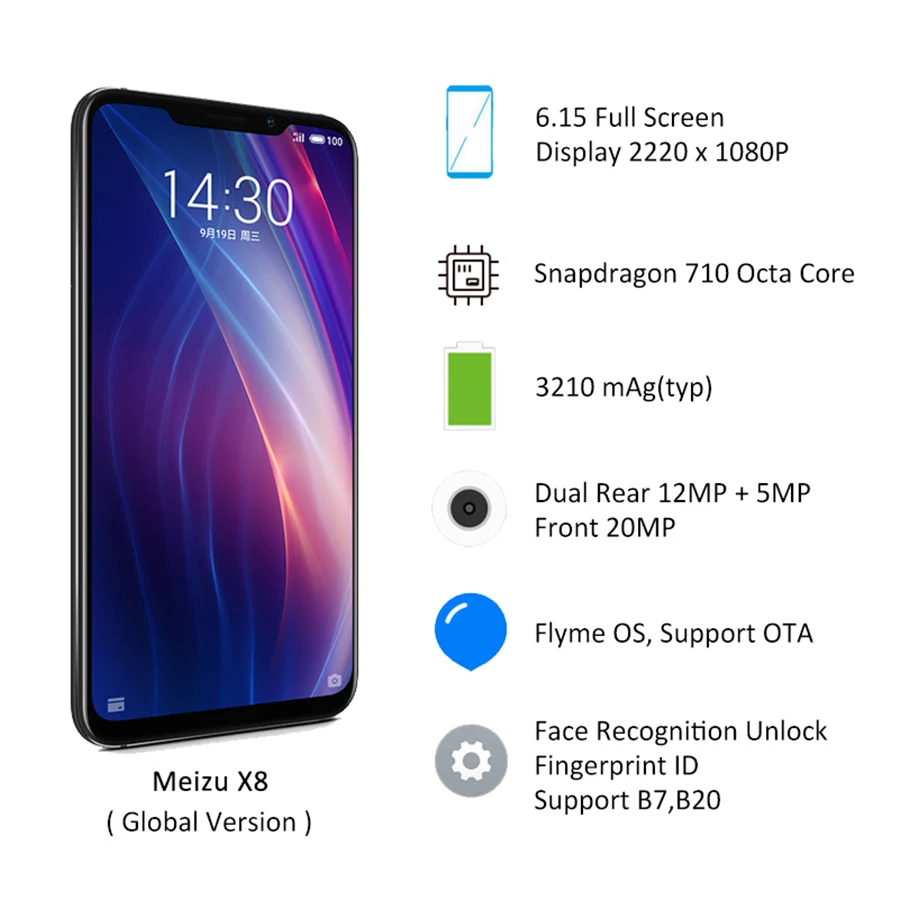 Глобальная версия Meizu X8 4 Гб ОЗУ 64 ПЗУ мобильный телефон Восьмиядерный процессор