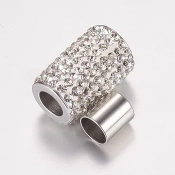 

1Set 304 Stainless Steel Rhinestone Magnetic Clasps Column with Crystal for Jewelry Making 18x12mm Hole: 6mm