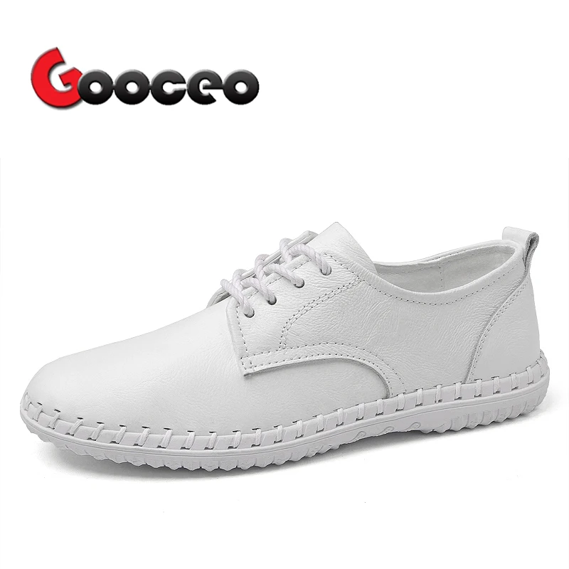 

Men's Flats Skateboarding Shoes For Men Leather Low-top Lace-Up Fashion Flat Casual Light No-heel Solid White Black Leisure