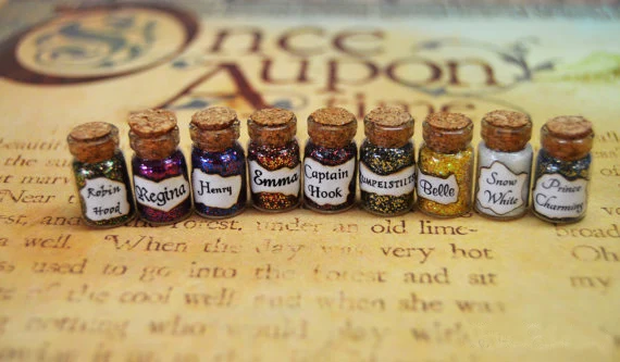 

12pcs/lot Once Upon a Time Miniature Bottles of Characters Magic Small Bottles Mini Magic Desk necklace