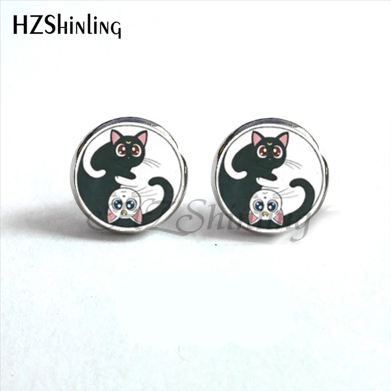 Женские серьги гвоздики со стеклянным куполом В Стиле Инь|yin yang earrings|glass dome