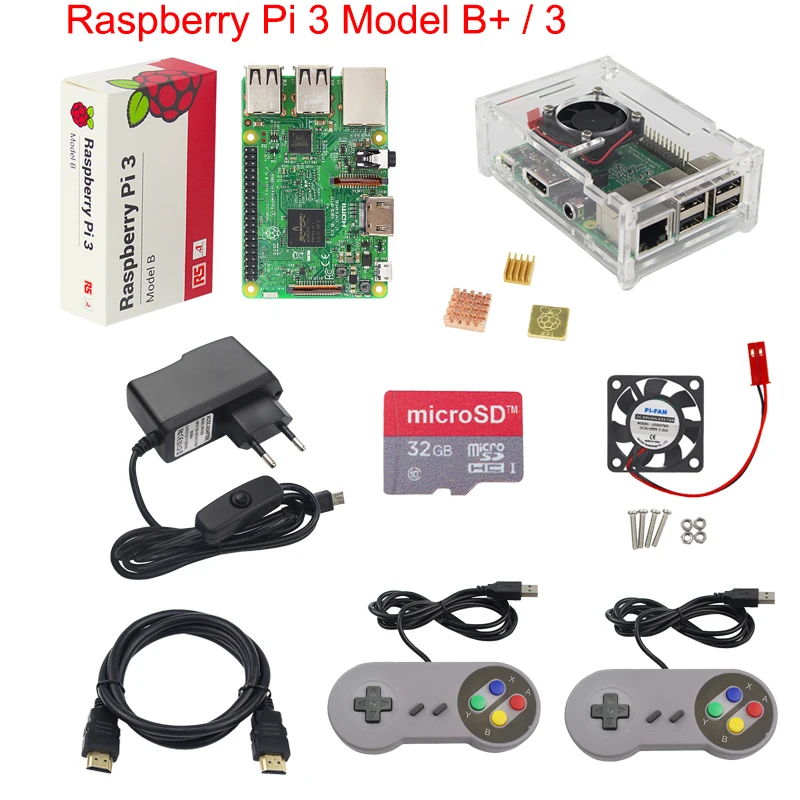 

Raspberry Pi 3 Model B+ Game Kit + Gamepad + Case + 16G 32G SD Card + Power Adapter + Fan + Heat Sink + HDMI Cable for Retropie