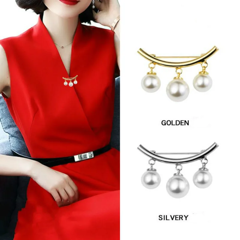 

Romantic Creative elegant imitation pearl brooch anti-going Korea simple curved alloy pearl pin brooch women dress accessories