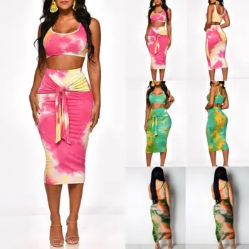 

Hot Sell Well 2Pcs Women Jumpsuit Playsuit Vest Crop Top Skirt Slim Dress Bodycon Outfit Set Suit Outfit Set Casual New