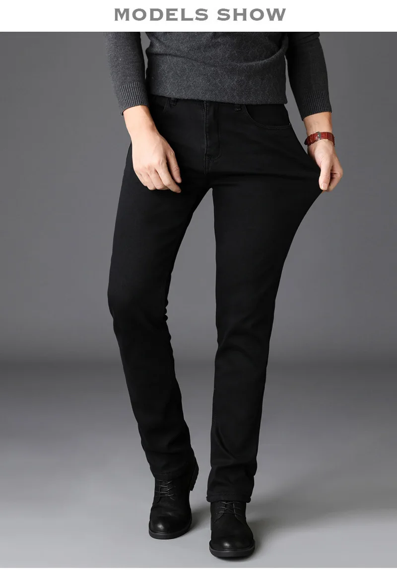 Модные зимние джинсы Для мужчин 2019 черный Slim Fit Stretch толстые бархатные брюки теплые джинсы человек Повседневное флисовые брюки мужской плюс