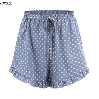 

High Waist Shorts Belted Wave Point Women Summer 2019 High Waist Wide Leg Solid Shorts Beach Holiday Vacation