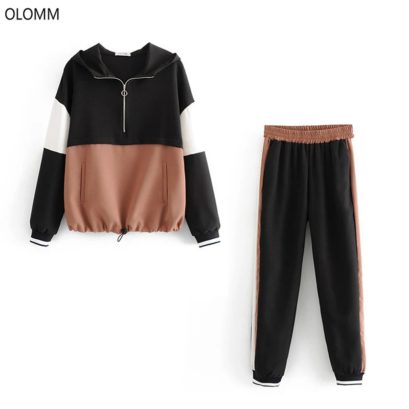 

Set female 2019 autumn new popular women's casual three-color stitching loose jacket jacket Slim nine pants ladies two-piece