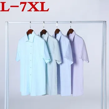 

new Plus size 7X 6XL 5XL high quality Brand Clothing Short Sleeve Shirt Men Shirt 100% Cotton Casual Social Shirt Men
