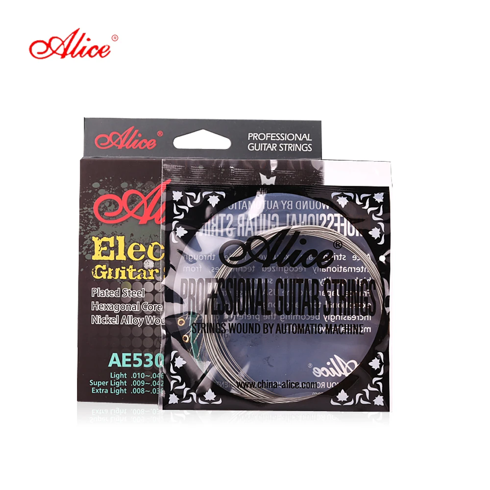 

Alice AE530-SL Electric Guitar Strings Plated Steel Nickel Alloy Wound Hexagonal Core Full Set 1st-6th Super Light .009-.042