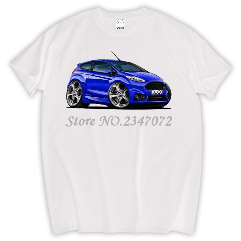 

WickedArtz Cartoon Car Mk7 Blue Ford Fiesta St Mens 100% Cotton White T-shirt